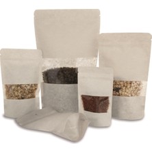 Foodpak Ambalaj Beyaz Pencereli Kraft Doypak