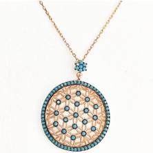 Sterling Silver Firüze Taşlı Yaşam Çiçeği Gümüş Rose Kolye