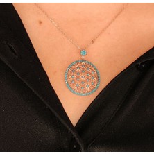 Sterling Silver Firüze Taşlı Yaşam Çiçeği Gümüş Rose Kolye