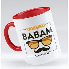 BK Kişiye Özel Yakışıklı Babam Tasarımlı Kırmızı Kupa Bardak - Model 2