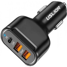 USLİON 30W 2 USB + Type-C Girişli QC3.0 Hızlı Araç Çakmaklık Şarjı