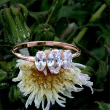 Fasek Gold Gümüş Yüzük - Tria 0.60 CT Evlilik Teklifi 925 Ayar Kadın Gümüş Yüzük- Oval Taşlı Hediye Gümüş Yüzük