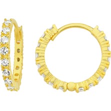 Altın Sepeti Gümüş Altın Kaplama Taşlı Halka Küpe