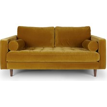 Gase House Minimal ve Bohem - Kadife Yeşil Kumaş - Lotus Ikili Kanepe