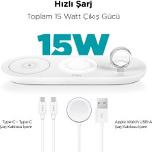 Ttec Aircharger Trio 3’ü 1 Arada iPhone Uyumlu + Apple Watch Uyumlu + Airpods Kablosuz Hızlı Şarj Aleti