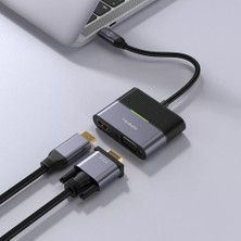 Mcdodo Hu-7720 3İn1 Type-C Hdmı+Vga+Pd 100W Çevirici Çoklayıcı Adaptör-Gri