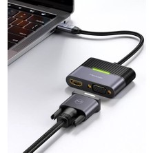 Mcdodo Hu-7720 3İn1 Type-C Hdmı+Vga+Pd 100W Çevirici Çoklayıcı Adaptör-Gri