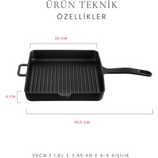 Voeux Elegance Döküm Kare Tava 25 cm Siyah