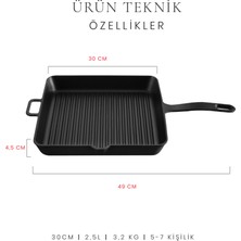 Voeux Elegance Döküm Kare Tava 30 cm Siyah