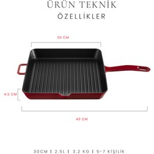 Voeux L'amour Döküm Kare Tava 30 cm Kırmızı