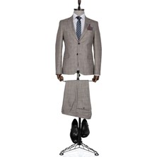 Buenza Ekose Bottega Slim Fit Kahverengi Erkek Takım Elbise