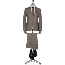 Buenza Ekose Bottega Slim Fit Toprak Erkek Takım Elbise