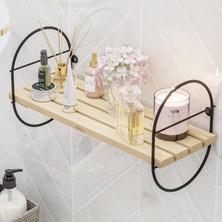 Bino Duvar Rafı Kitaplık Ahşap Salon  Mutfak Rafı Mat Siyah Paslanmaz Çelik Raf