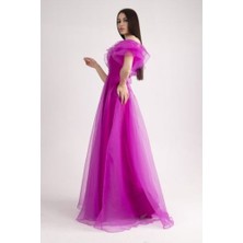 Belamore Kadın Uzun Kayık Yaka Balon Kol Abiye & Mezuniyet Elbisesi