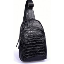 Kangaroo Kıngdom  Deri Kroko Siyah Unisex Body Bag Sırt Çantası 8155-CS