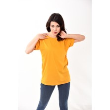 Belifanti Collection Kadın Basic Bisiklet Yaka Kısa Kollu T-Shirt Tişört Sarı