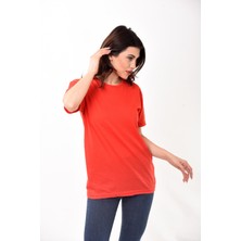 Belifanti Collection Kadın Basic Bisiklet Yaka Kısa Kollu T-Shirt Tişört Kırmızı