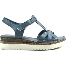 Beety 22BY65.1617 Hakiki Deri Beyaz & Mavi & Siyah Anatomik Cırtlı Kadın Sandalet