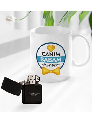 BK Kişiye Özel Canım Babam Tasarımlı Kupa Bardak ve Benzinli Çakmak Seti - Model 1