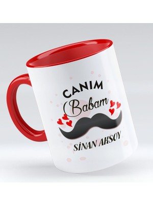 BK Kişiye Özel Canım Babam Tasarımlı Kırmızı Kupa Bardak - Model 2