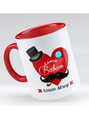BK Kişiye Özel Canım Babam Tasarımlı Kırmızı Kupa Bardak - Model 4