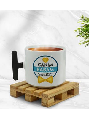 BK Kişiye Özel Canım Babam Tasarımlı Siyah T Kulplu Middle Kupa Bardak - Model 1
