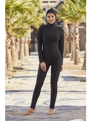 Adasea 2li Yelekli Tulum Tam Kapalı Tesettür Mayo 2185 Siyah