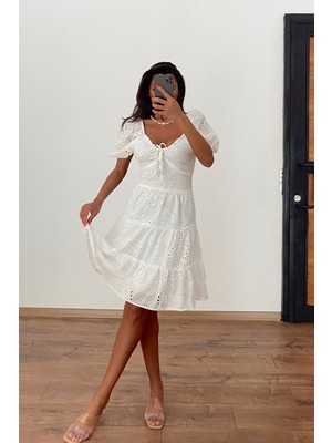 MyLove Volanlı Fisto Mini Elbise Beyaz