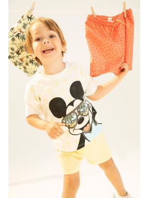 DeFacto Erkek Bebek Disney Mickey & Minnie Lisanslı Regular Fit Pamuklu Kısa Kollu Tişört Şort Takım X8464A222SM