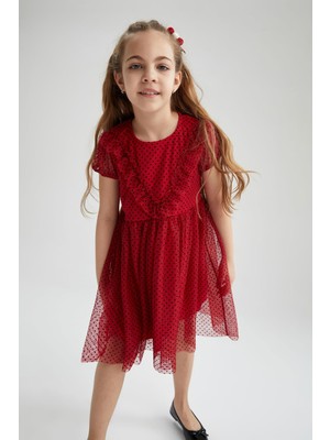 DeFacto Kız Çocuk Regular Fit Kısa Kollu Tül Elbise X3769A622SM