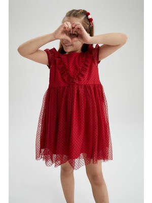 DeFacto Kız Çocuk Regular Fit Kısa Kollu Tül Elbise X3769A622SM