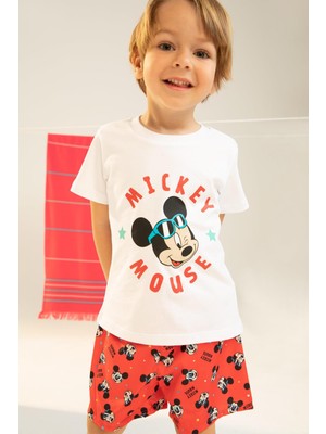 DeFacto Erkek Bebek Disney Mickey & Minnie Lisanslı Tiişört Yüzme Şort Takım T4118A222SM