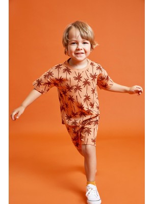DeFacto Erkek Bebek Regular Fit Palmiye Desenli Pamuklu Kısa Kollu Tişört X8029A222SM