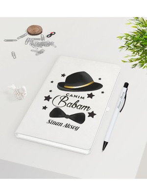 BK Kişiye Özel Canım Babam Tasarımlı 9X14CM Beyaz Defter ve Kalem  Seti - Model 3
