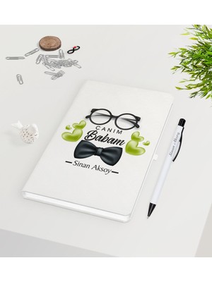 BK Kişiye Özel Canım Babam Tasarımlı 9X14CM Beyaz Defter ve Kalem  Seti - Model 5