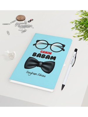 BK Kişiye Özel Canım Babam Tasarımlı Beyaz Defter Kalem Seti - Model 6