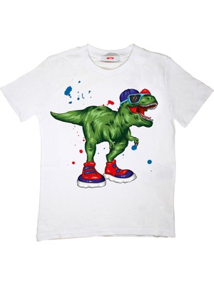 TakeTshirt Cool Dinozor Çocuk Tişört Beyaz Unisex