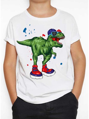 TakeTshirt Cool Dinozor Çocuk Tişört Beyaz Unisex