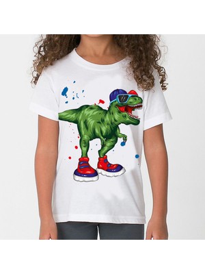 TakeTshirt Cool Dinozor Çocuk Tişört Beyaz Unisex