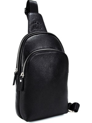 Kangaroo Kıngdom  Deri Siyah Erkek Body Bag Sırt Çantası 8155-S