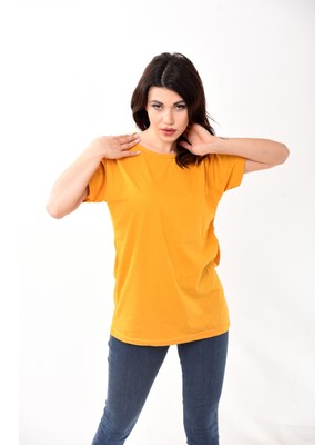 Belifanti Collection Kadın Basic Bisiklet Yaka Kısa Kollu T-Shirt Tişört Sarı