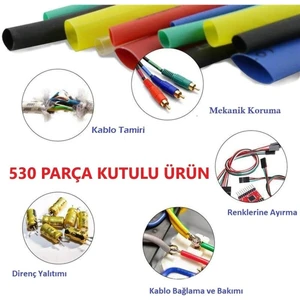 530 Parça Kablo Makaron Seti. Isıya Dayanıklı Kalo Koruyucu Kablo Tamir Borusu Kablo Kanalı