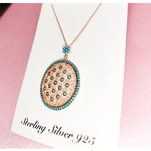 Sterling Silver Firüze Taşlı Yaşam Çiçeği Gümüş Rose Kolye