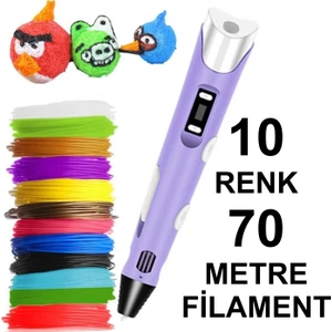Mor 3D Kalem Yazıcı+10 Renk 70 Metre (10X7METRE) Pla Filament
