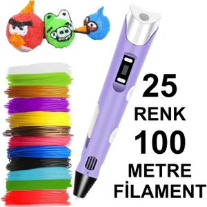 Mor 3D Kalem Yazıcı+25 Renk 100 Metre (25X4METRE) Pla Filament