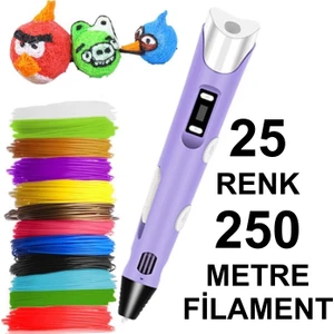 Mor 3D Kalem Yazıcı+25 Renk 250 Metre (25X10METRE) Pla Filament