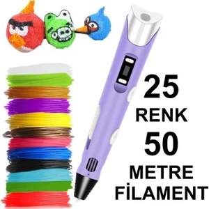 Mor 3D Kalem Yazıcı+25 Renk 50 Metre (25X2METRE) Pla Filament