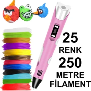 Pembe 3D Kalem Yazıcı+25 Renk 250 METRE(25X10METRE) Pla Filament