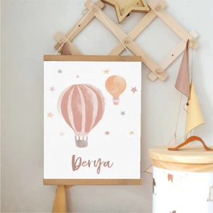 Piksel Grafik Özel Isim Pembe Balon Ipli Askılı Kanvas Poster