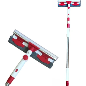 Ayla Stand Çift Taraflı Oynar Başlıklı Çek Çekli Teleskopik Cam Silme Aparatı + Yedek Bez